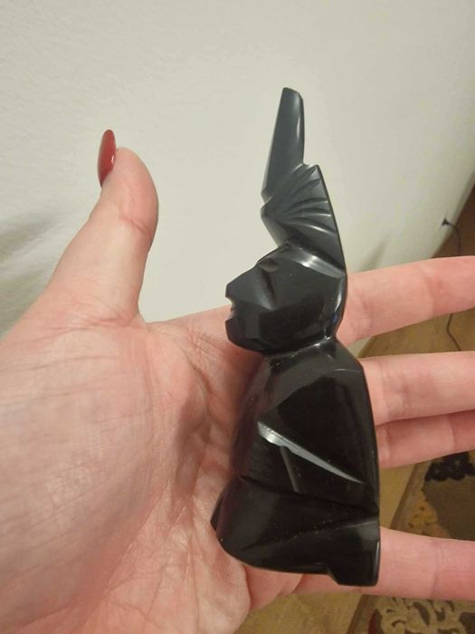 Estatueta de escultura de deus asteca/maia de obsidiana preta vintage