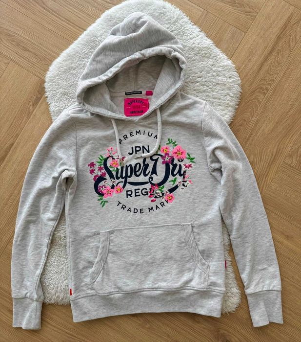 Superdry szara bluza kwiaty 38 m z kapturem japan heritage premium jpn