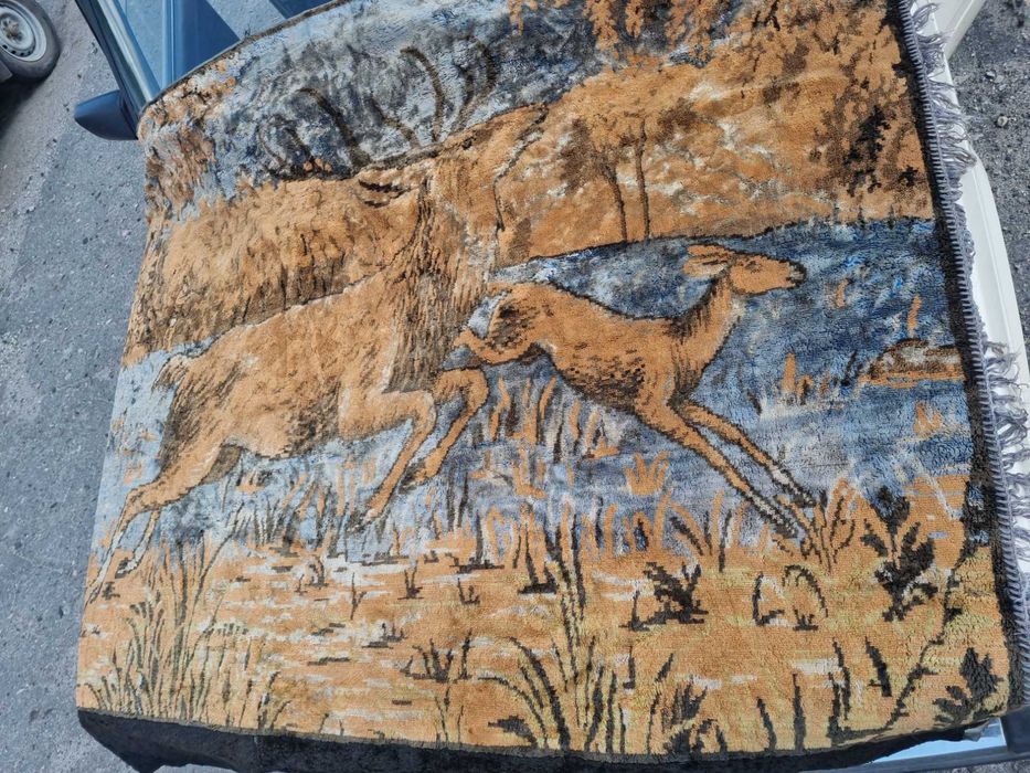 гобеленовый ковер с оленями,плюшевый винтаж