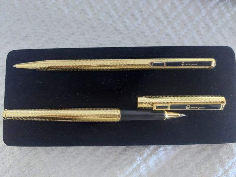 Conjunto de canetas Wildgoose vintage, banhadas a ouro