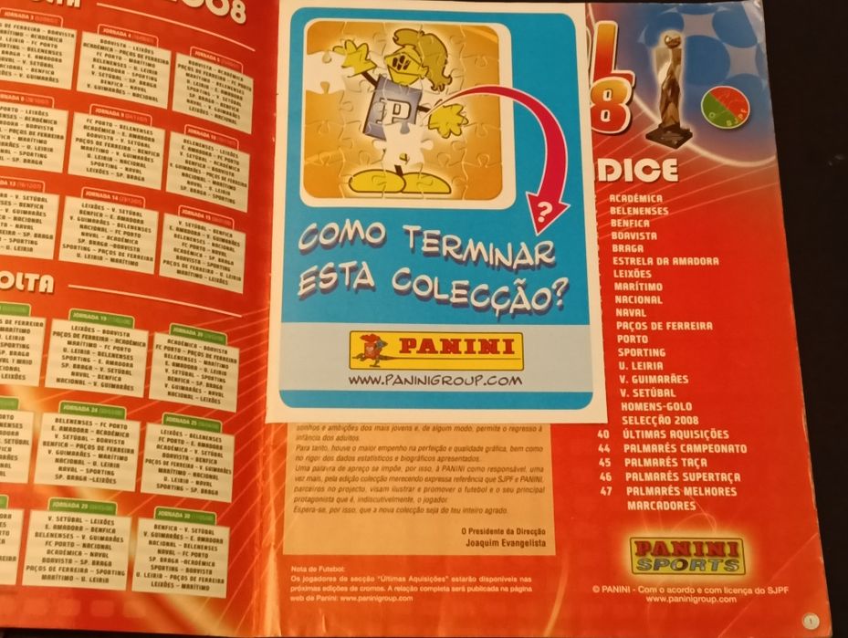 Caderneta futebol época 2007/08,6 cromos colados