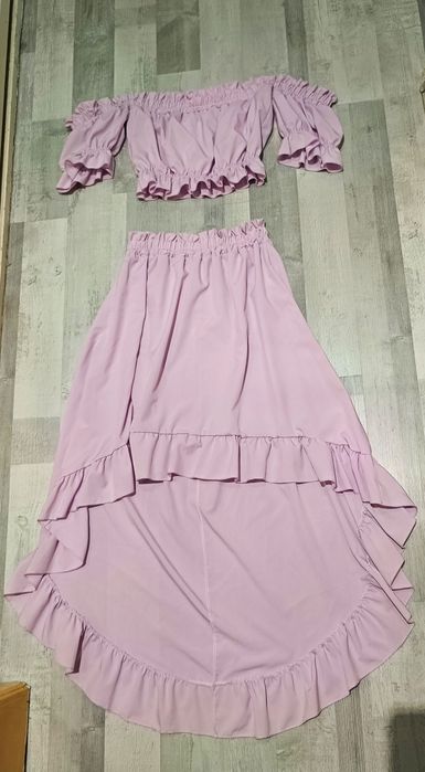 Lato zestaw Crop top spódnica komplet liliowy uni hiszpanka sukienka