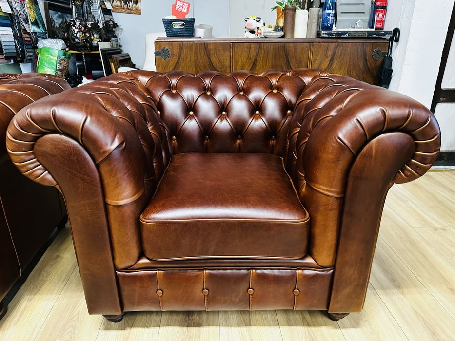 Ekskluzywny komplet chesterfield 3+1+1 PRZYPALANY KONIAK :) JAK NOWY :)