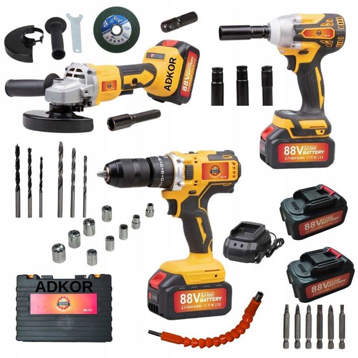 Zestaw narzędzi Akumulatorowych 3w1 WKRĘTARKA SZLIFIERKA Klucz Uadrowy