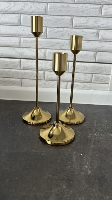 Набір з 3 золотистих підсвічників