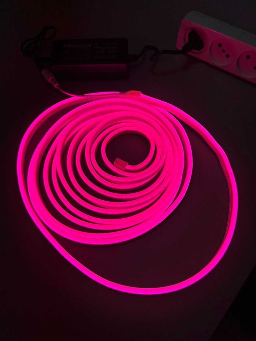 Неон 220В Розовый 5м - гибкий LED NEON 12V + блок 220 вольт