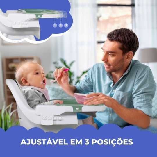 Cadeira alta 2 em 1, 360º, 2 alturas ajustáveis, Máx 35kg, Bandeja e armazenamento, Branco verde