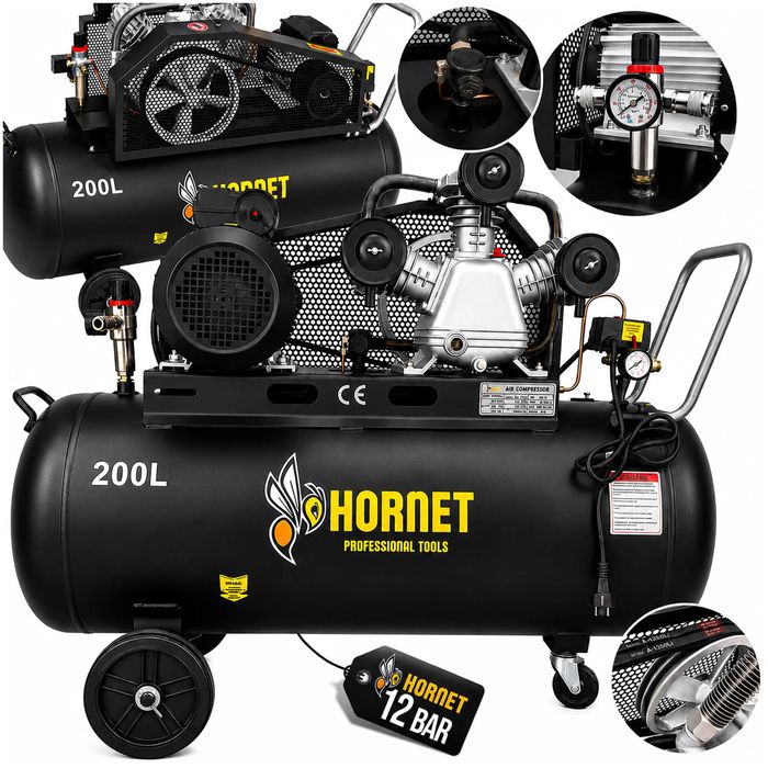 12BAR 200l Kompresor olejowy sprężarka powietrza 720l/min PROFI 5,4HP 230V lub 400V