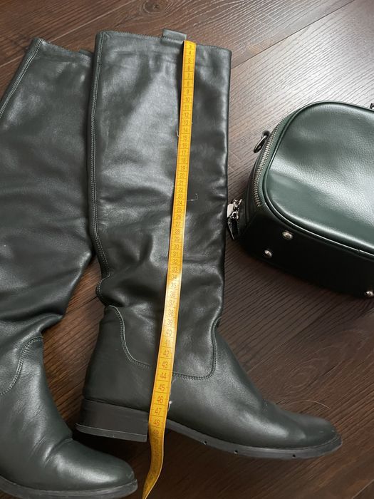 Чоботи темно зелені , нат.шкіра