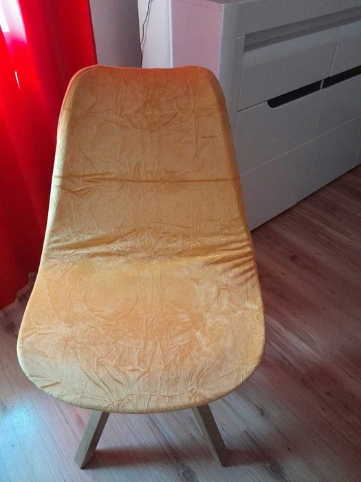 Pokrowce na krzesła skandynawskie welurowe musztardowe 4 sztuki