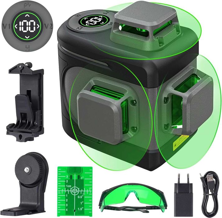 Poziomica laserowa 3D laser krzyżowy zielony wyświetlacz LED D8 Ultra
