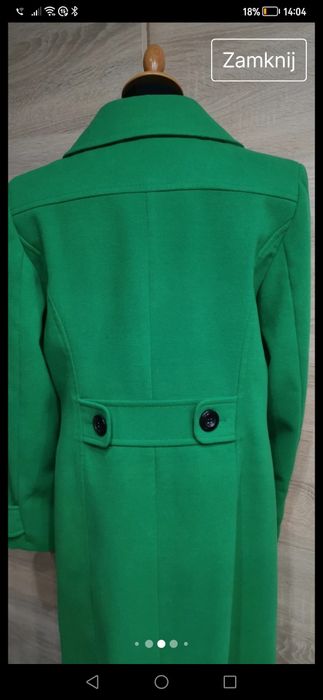 Piękny ciemno zielony płaszczyk do kolan płaszcz r. L 40