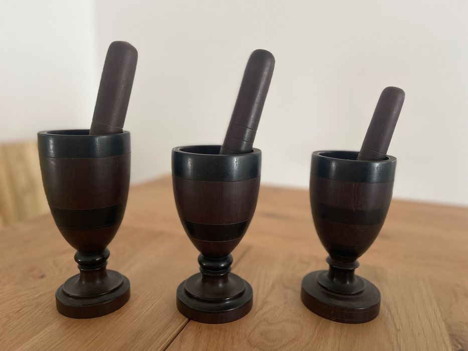 Conjunto de 3 Almofariz Pilão - madeira Pau Preto - Moçambique