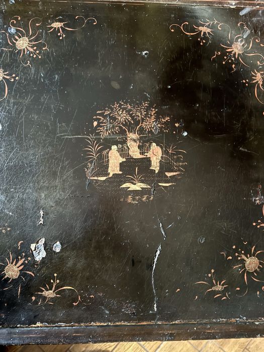 Para restauro: Antiga mesa de jogo asiãtica - madeira lacada e pintada