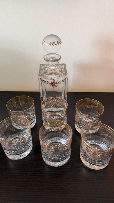 Serviço Whisky Cristal Pintado à Mão - Garrafa + 6 Copos