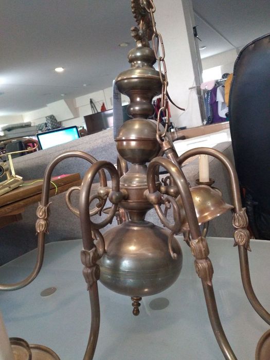 Люстра фламандская антиквариат бронза 6 свечей