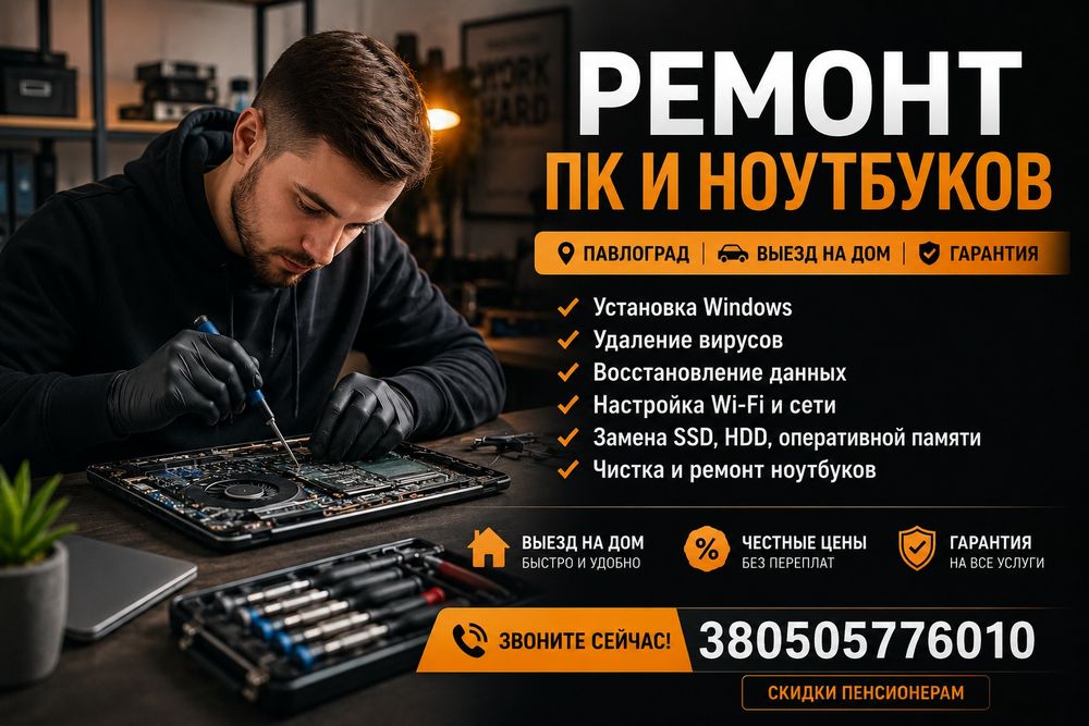 Ремонт компьютеров и ноутбуков в Павлограде. Выезд. Гарантия