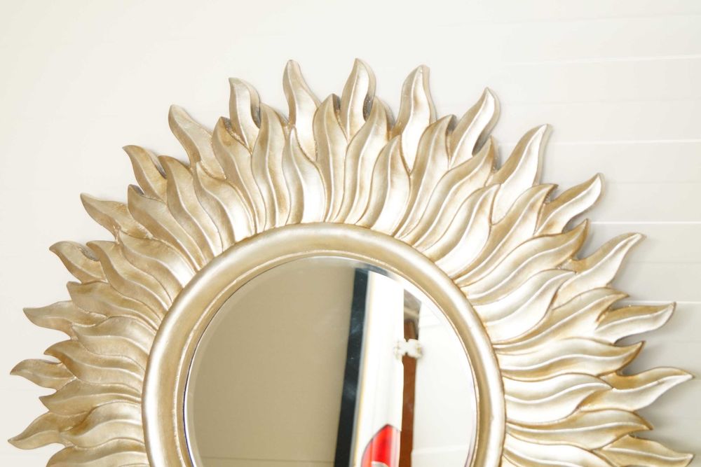 Lustro kryształowe SŁOŃCE promienie srebrna rama glamour