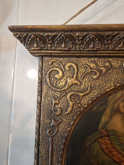 Quadro antigo arte sacra representa Maria e o menino
