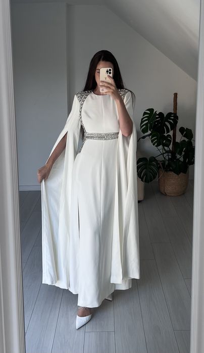 Suknia karen millen maxi pereryna kryształki biala