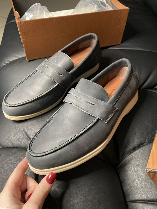 Лофери сірі шкіряні чоловічі