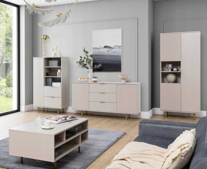 150x80x41 (ryflowane fronty,czarna lub kaszmir) Komoda Darmowa dostawa