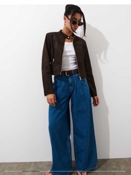 Женская темно-коричневая  замшевая  куртка  жакет блейзер Mohito