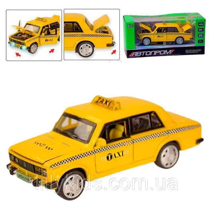 Машина металева Автопром 7643, Lada 2106, Таксі 1: 32-36, світло і звук, двері відкриваються