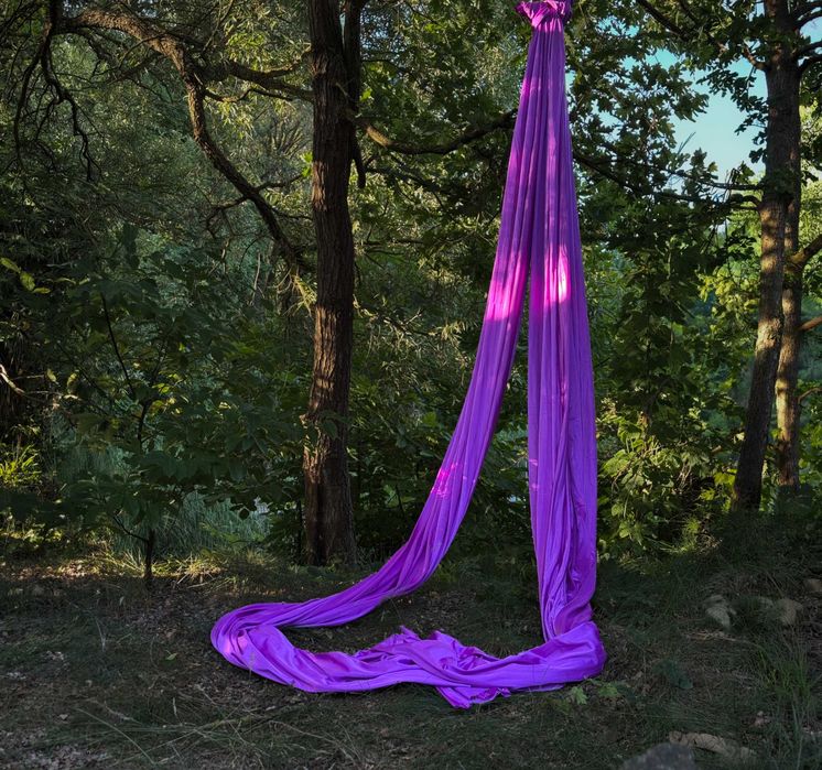 Długa taśma Aerial Silk do figur akrobatycznych - fioletowy nylon + PAKIET wszystkich elementów do montażu
