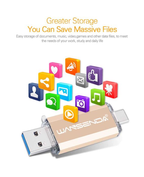 Flash Drive USB 3.0 Type-C 64Gb. Novo. Computador, Tablet, Telemóvel