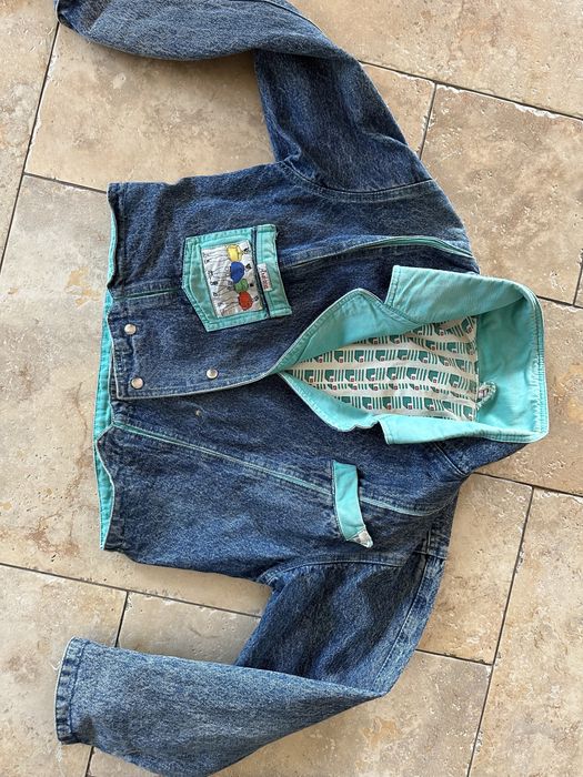 Turecki jeans komplecik 38 marmurek zielone wstawki