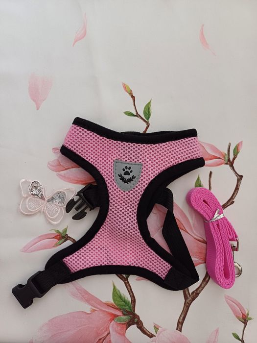 Jasne różowe szelki dla małego psa, kota, rozmiar M