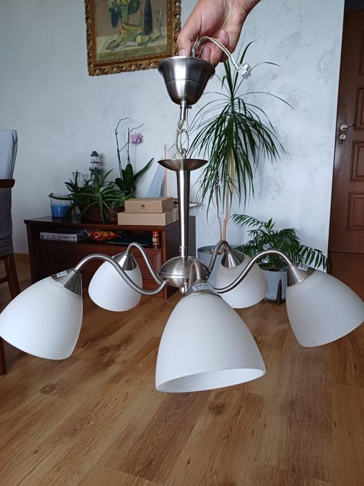 Lampa, żyrandol wiszący 5 ramienny, stan bardzo dobry