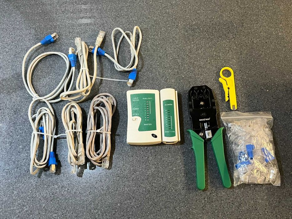 Tester sieciowy kabli zaciskarka wciskacz RJ45 zestaw