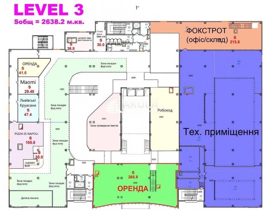 Оренда приміщення, 3 поверх, 268,8 м² ТРЦ Cherry Mall: 2 688