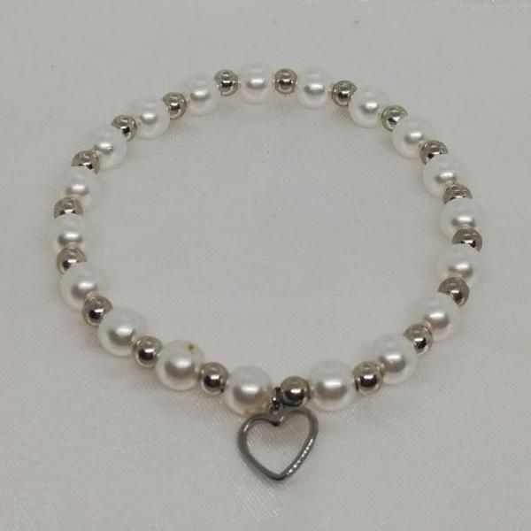 Pulseira de Pérola Coração Prateado - Ref.:pecp30