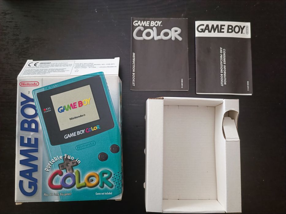 Gameboy colour teal com caixa e manuais