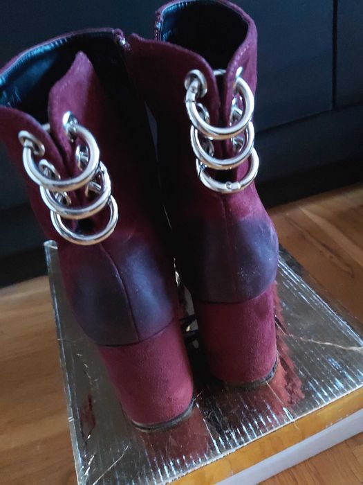 Bordowe botki, glam dodatki,  rozm 38