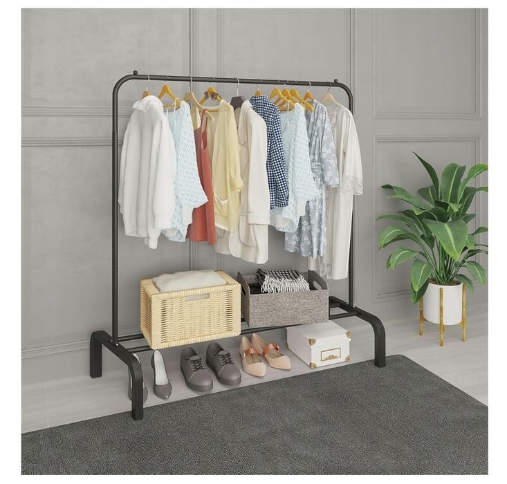 Wieszak na ubrania, metalowy drążek 110 cm x 150 cm czarny