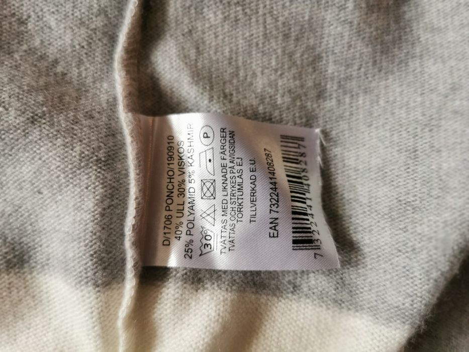 Pastelowe ponczo Black Story – wełna & kaszmir – One Size (do L)