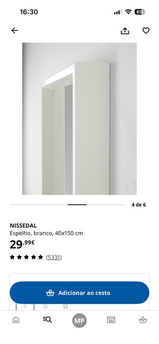 IKEA NISSEDAL miroir blanc 40x150 cm