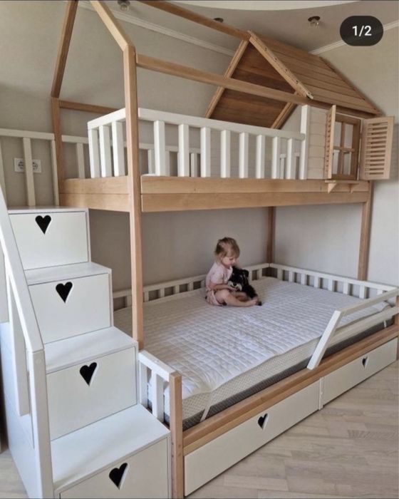 Ліжко двоярусне, двоповерхове, двухъярусная деревянная кровать Єва3