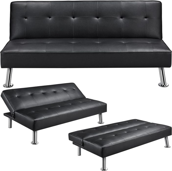 Yaheetech Sofa trzyosobowa z funkcją spania do 350kg 166x92 cm czarna