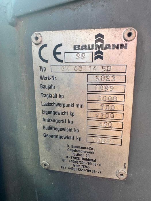 Wózek widłowy boczny Baumann GX60/14/50 -1999r - 6738 mth