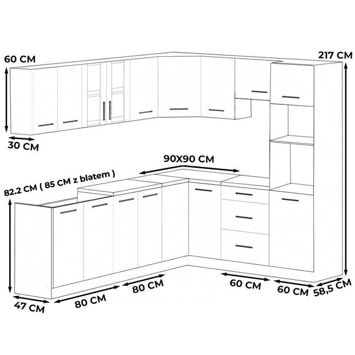 Meble Kuchenne Modułowe Narożne Marra 4.6m Kuchnia Rogowa Z Blatem