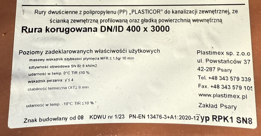 Rura przepustowa karbowana pcv fi 400