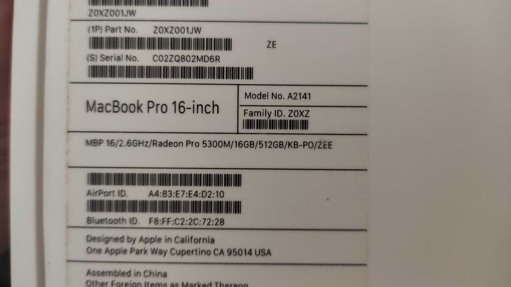 Caixa Original MacBook Pro 16" (2019)