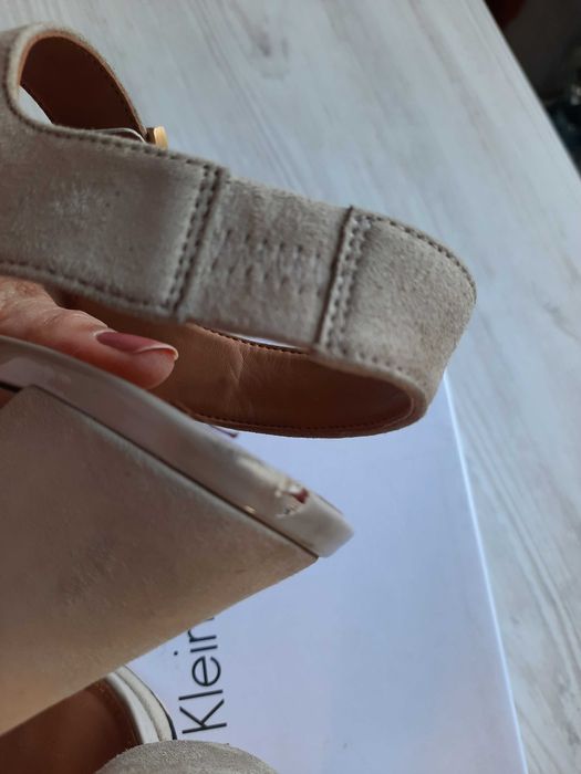 Бежевые серые нюдовые босоножки Calvin Klein р. 37 38 высокий каблук