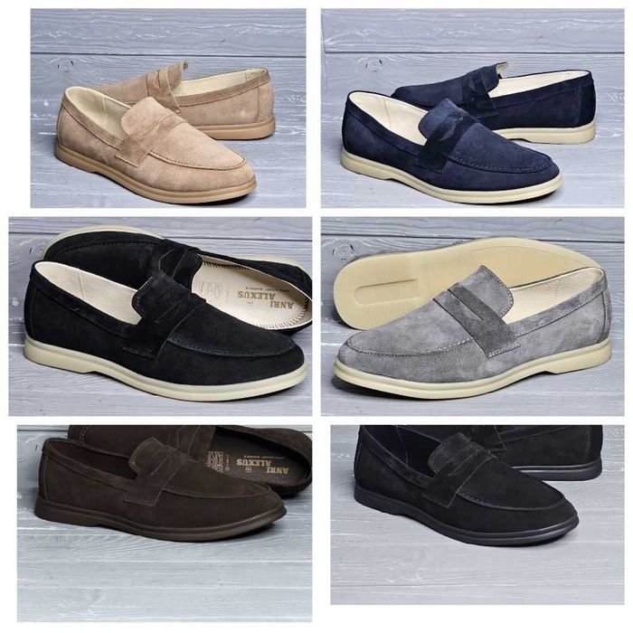 Мужские замшевые синие коричневые черные бежевые серые лоферы туфли!!!