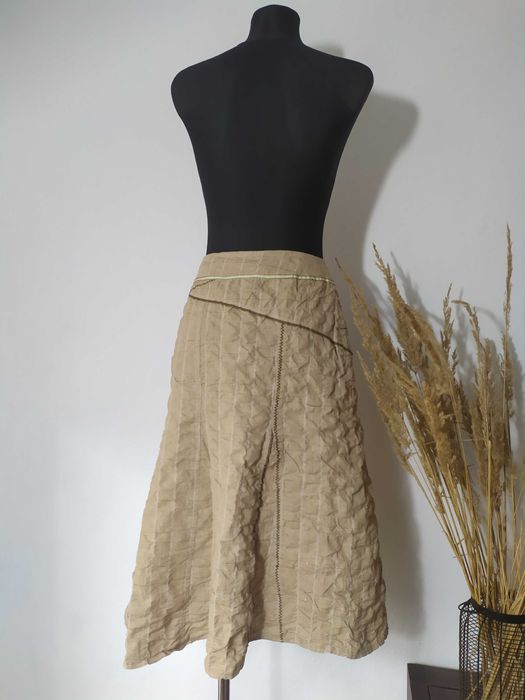 Wahl Beżowa spódnica w kratkę Patchwork Rozkloszowana 44 XXL